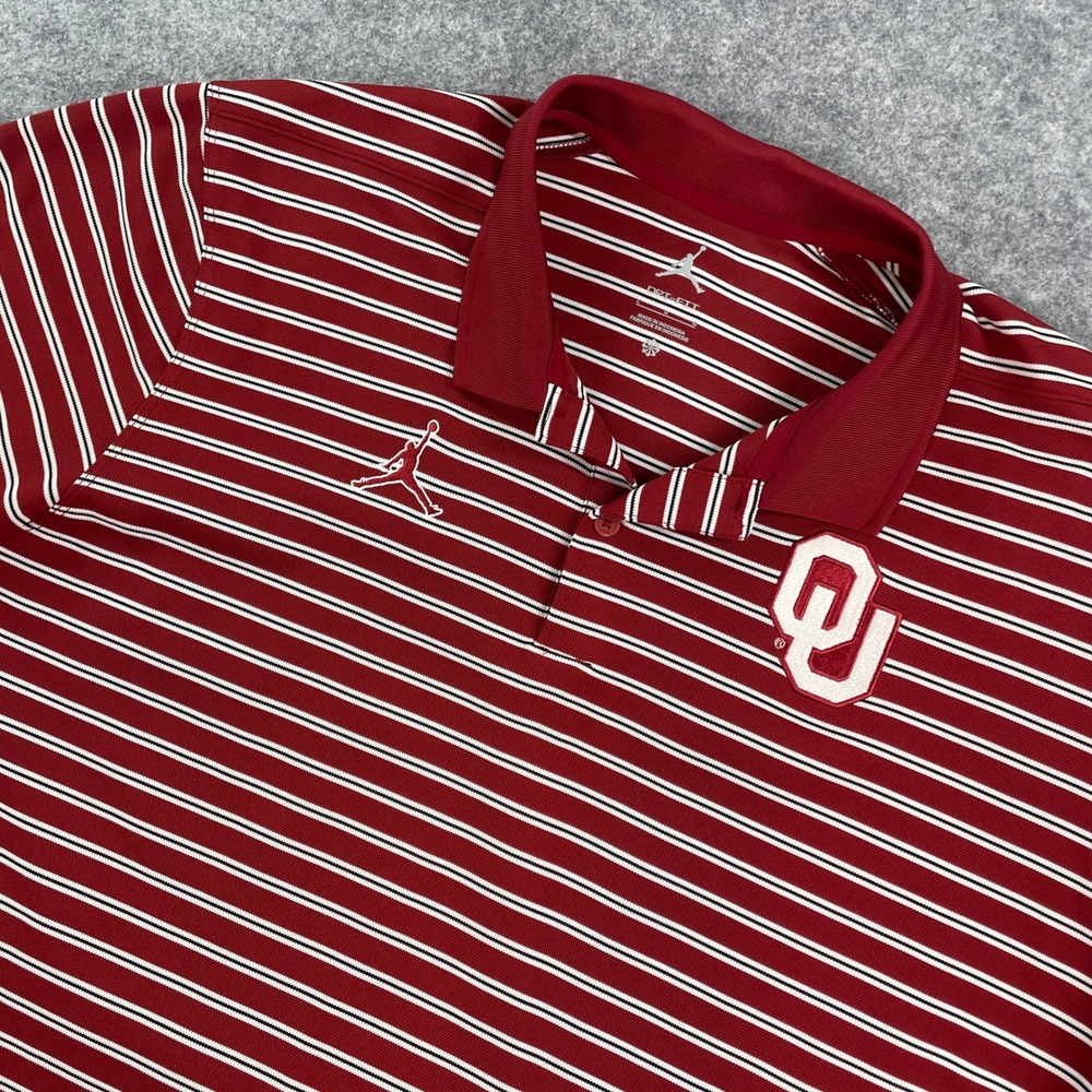 Jordan Dri-Fit Mens Polo Shirt L Red Striped Short Sleeve